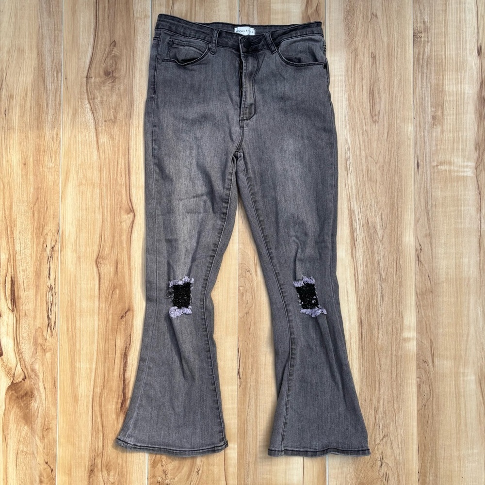 Kendall & Kylie Gray Flare Crop Wide Leg Jeans High Rise Size 7/8